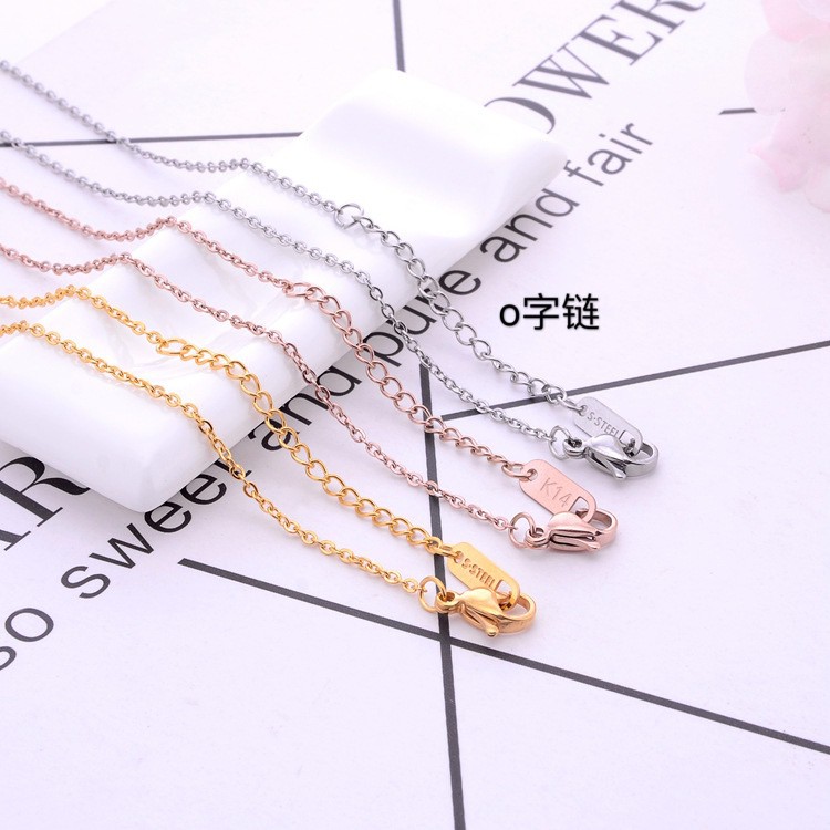 Dây chuyền kiểu xích mắt O thép titan mạ vàng hồng / vàng / bạc 18k phối dây xích dáng chữ o thời trang