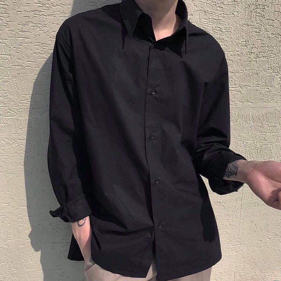 Áo Sơ Mi Trơn thun Dầy Dặn Tay Dài Nam Cho Tomboy Trắng Đen Form Rộng Bigsize Unisex Cao Cấp Đi Học Công Sở Nguyễn Nguyê