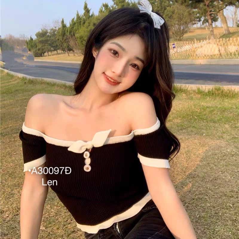 Áo len tay con nơ dây lưng phía sau phong cách hàn quốc