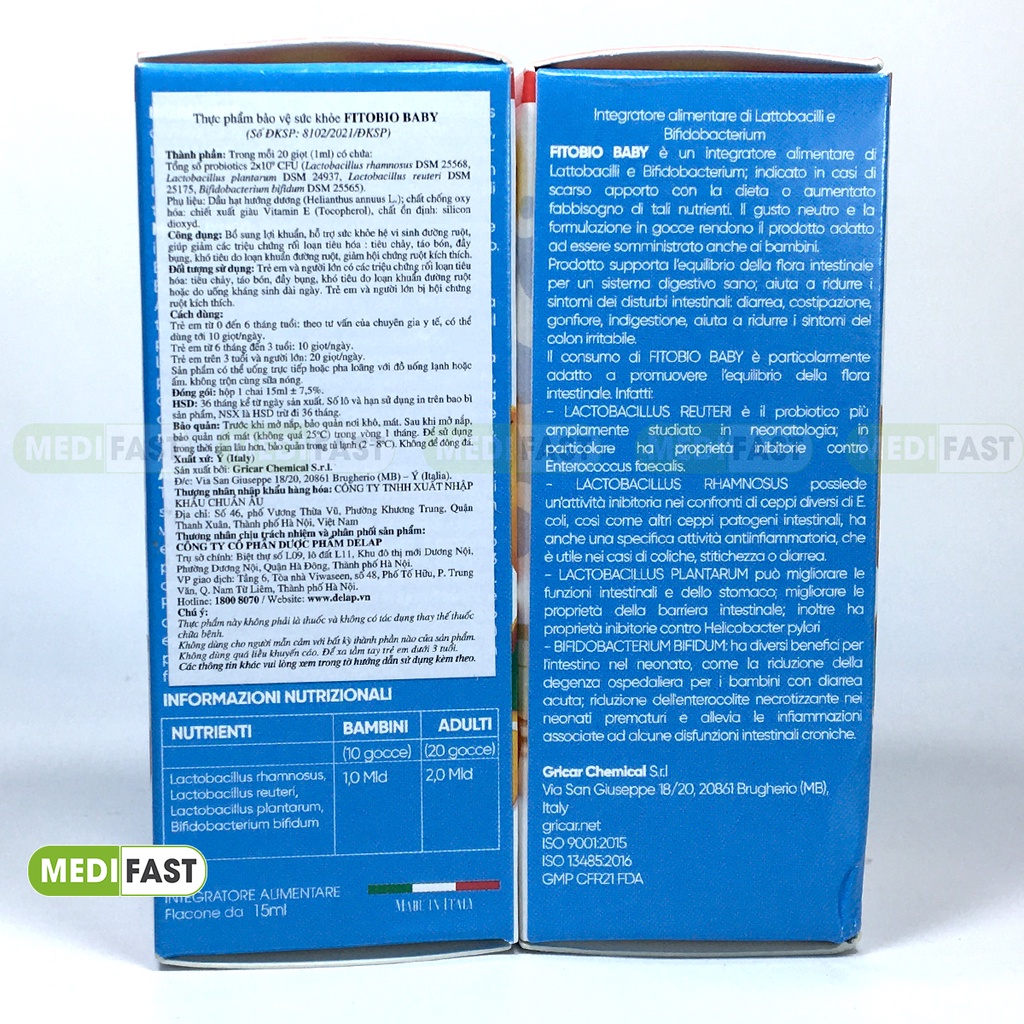 Men vi sinh cho bé Fitobio baby - Hỗ trợ giảm các triệu chứng rối loạn tiêu hóa - giúp bé ăn ngon - lọ 15ml