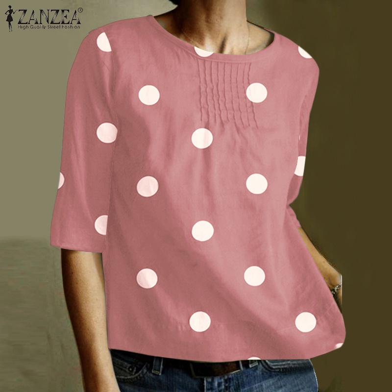 Zanzea Áo Nữ Tay Lửng Họa Tiết Chấm Bi Phong Cách Vintage