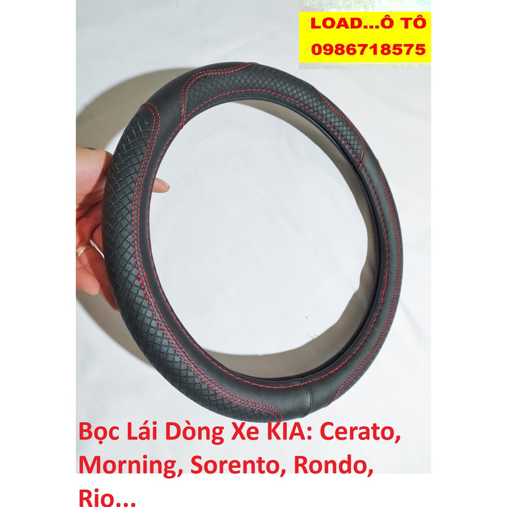 Bọc Vô Lăng KIA Cerato, Morning, Sorento, Optima, Rondo, Rio Đen Chỉ Đỏ Cao Cấp