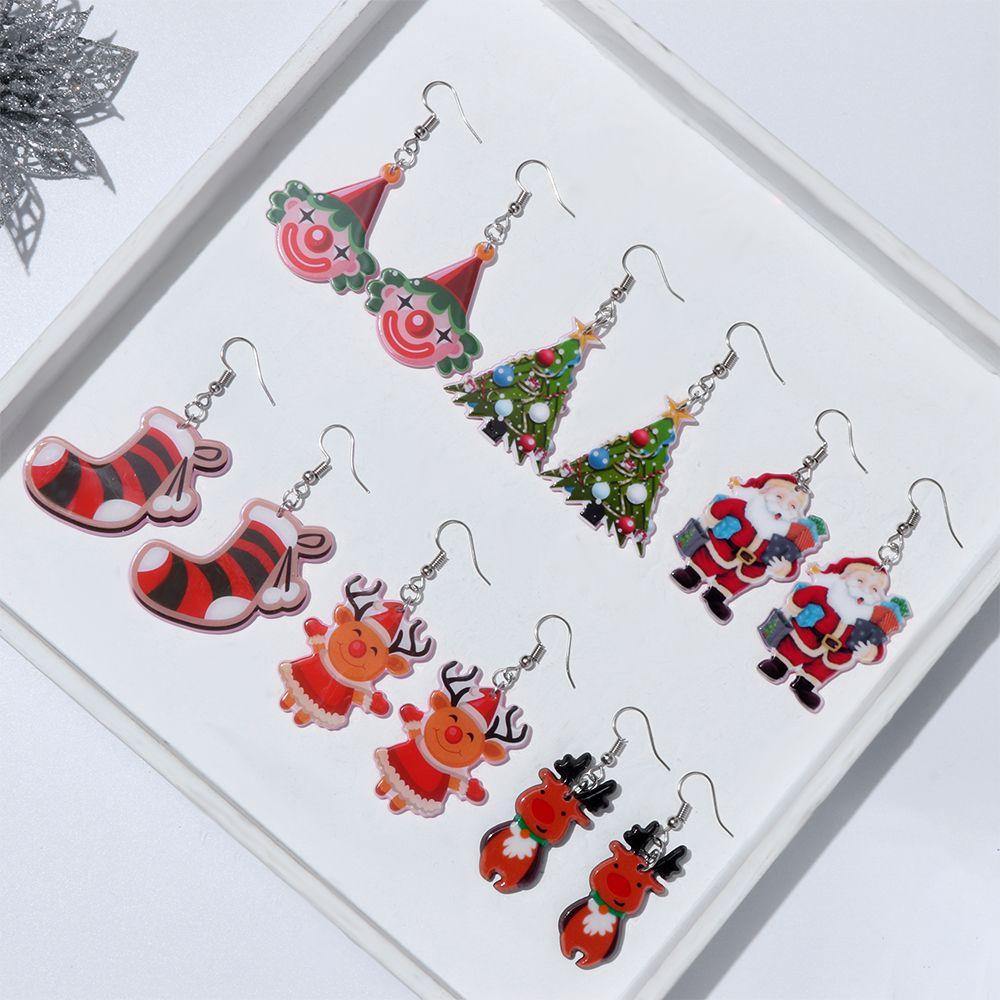 NIUYOU Bông Tai Dạng Dài Bằng Acrylic In Họa Tiết Chúc Mừng Năm Mới / Giáng Sinh