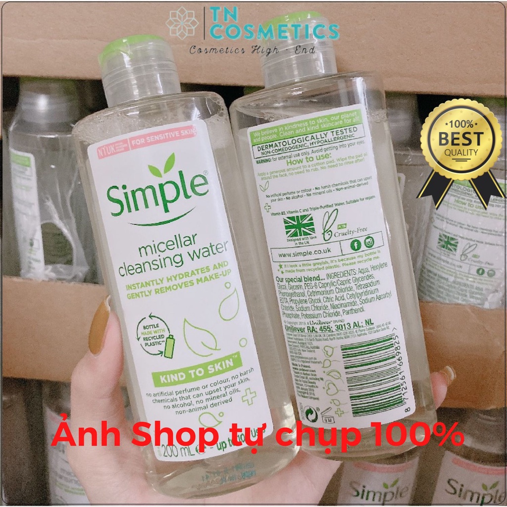 Nước Tẩy Trang Simple Sạch Sâu Dịu Nhẹ Cho Da Nhạy Cảm Kind To Skin Micellar Water 200ml NTT1773
