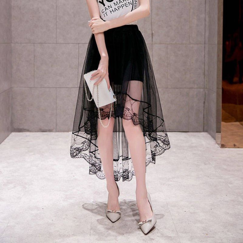 Xiangbao Chân Váy Midi Dài Phối Lưới Lưng Cao Nhiều Lớp Thời Trang Mùa Hè Cho Nữ