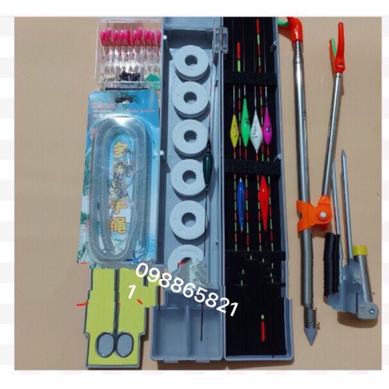 bộ combo hộp phao câu đài kèm chống cần 2.1m *dây bảo hiểm * hộp phụ kiện