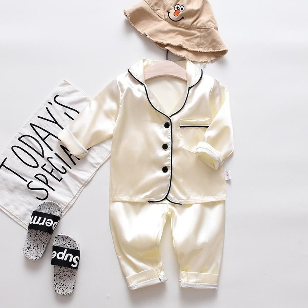 Bộ Pijama lụa dài tay cho bé Lila Kids , Bộ Đồ Ngủ Cho bé Chất lụa mặc đi ngủ hay đi chơi đều xinh từ 6-28kg