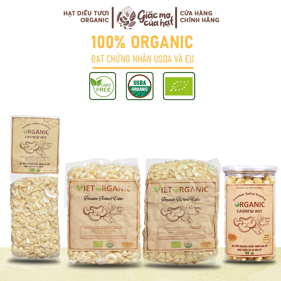 Hạt điều tươi nhân trắng hưu cơ Ninh Thuận (500g) - Hạt dinh dưỡng loại 1 chứng nhận quốc tế xuất khẩu