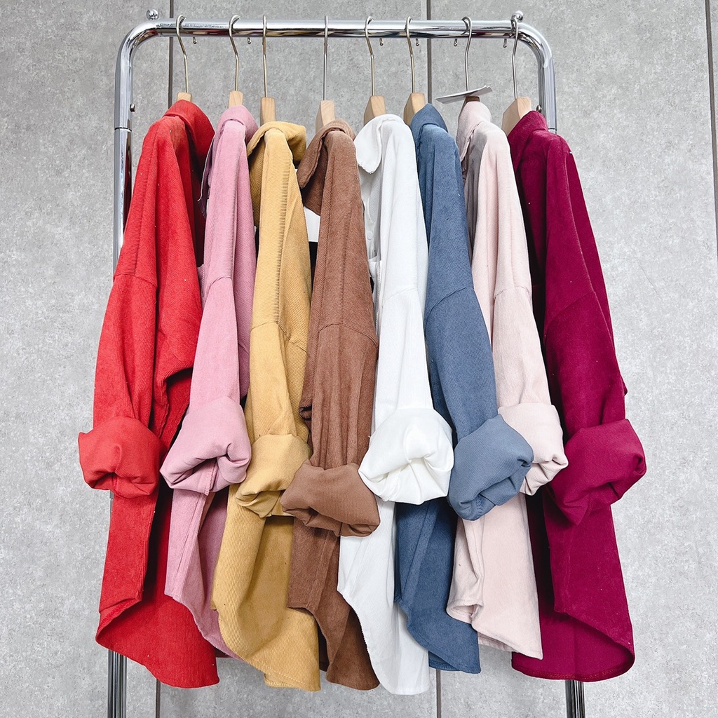 LOVI SHOP - Áo sơ mi nhung tăm thêu hình mickey 8 màu xinh