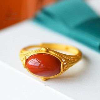 (Tại chỗ/phụ kiện)Tự nhiên Nam Đỏ Mã Não Nhẫn lớn trứng mặt S925 Sterling Bạc vàng quá trình cổ áo nữ Vòng mở