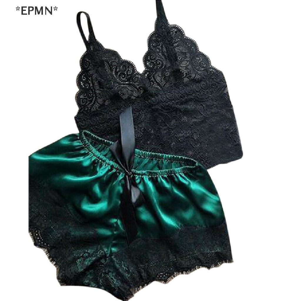 [[EPMN]] 2PCS Womens Lace Sleepwear Lingerie Tops Shorts Set Babydoll Pajamas Nightwear [Hot Sell] #4