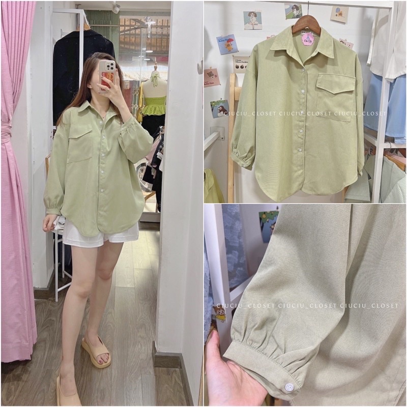 Áo sơ mi nhung tăm overize from rộng 1 túi nhiều màu sắc