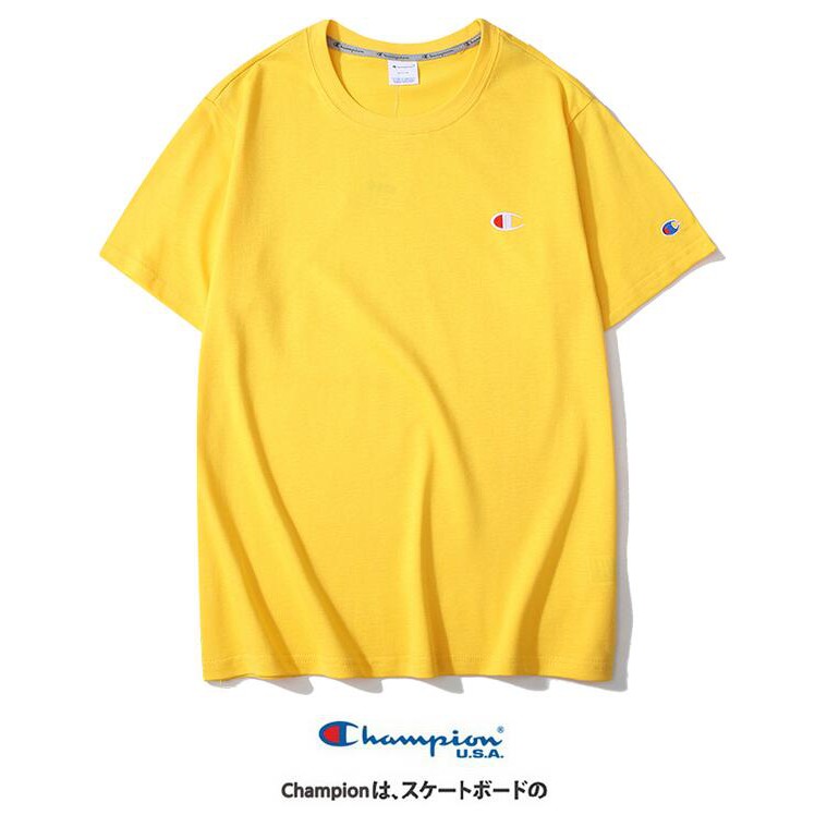 Áo Thun Cotton Tay Ngắn Thêu Chữ Champion Đơn Giản Thời Trang Cho Nam Nữ