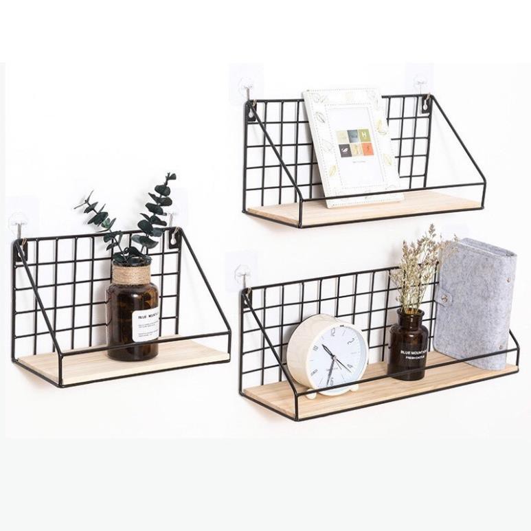 Kệ Sắt Đáy Gỗ ,Kệ Trang Trí Nhà Cửa ,Decor Phòng, Giá Để Đồ Treo Tường  Đa Năng Tặng Kèm Đinh 4 Chân+Miếng Dán Tường K20