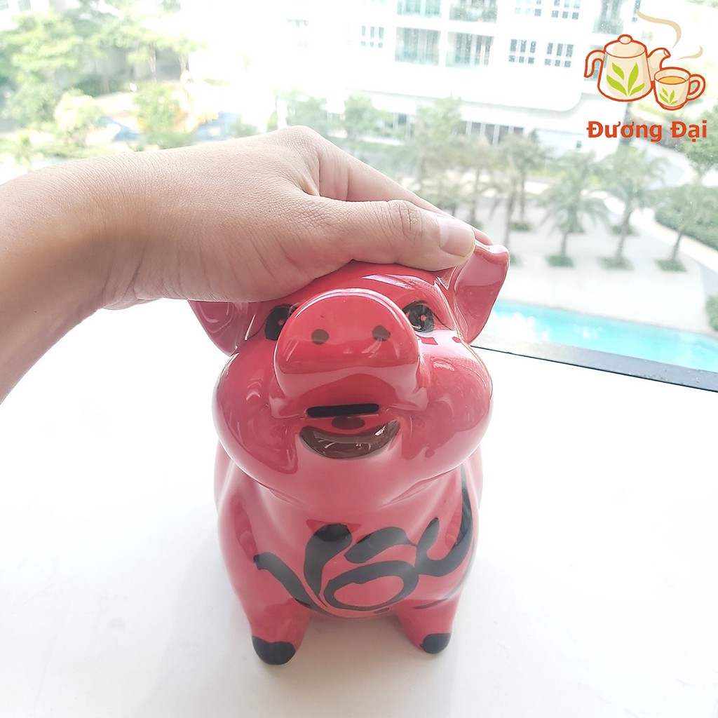 Heo đất Tiết Kiệm Ngẩng Đầu Mang chữ PHÚC và LỘC Gốm Sứ Bát Tràng Đương Đại