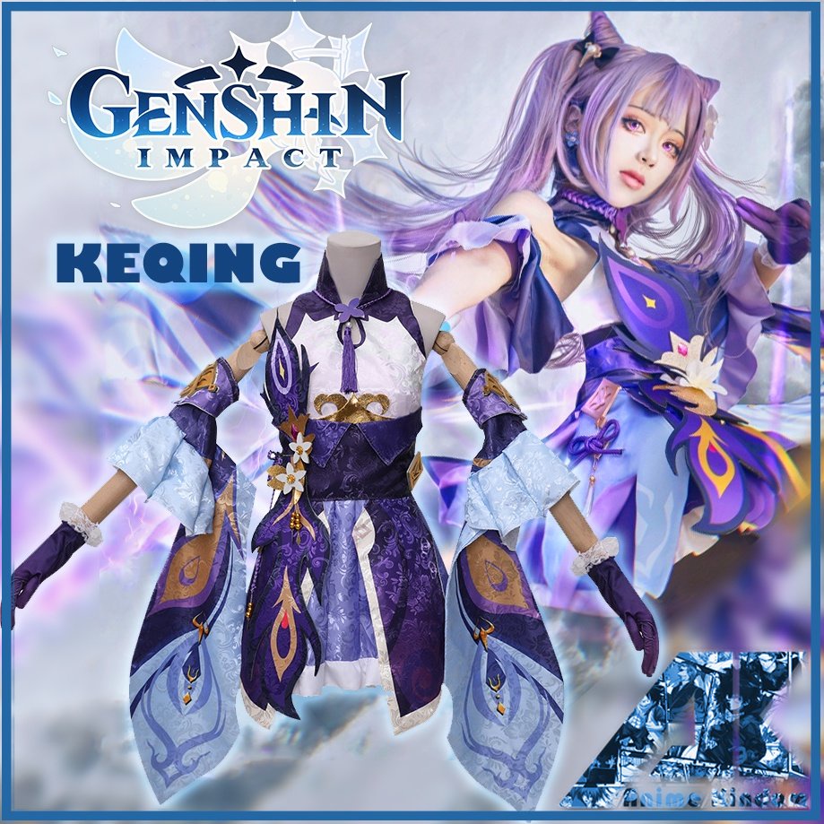 Genshin Impact KEQING Cosplay Bộ Tóc Giả Hóa Trang Nhân Vật Anime Cho Nữ