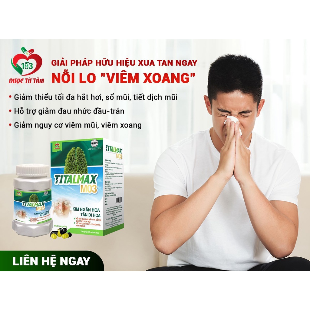 Titalmax M03 Giảm viêm xoang nghẹt mũi khó thở hắt hơi sổ mũi đau nhức vùng đầu trán Hộp 50 Viên