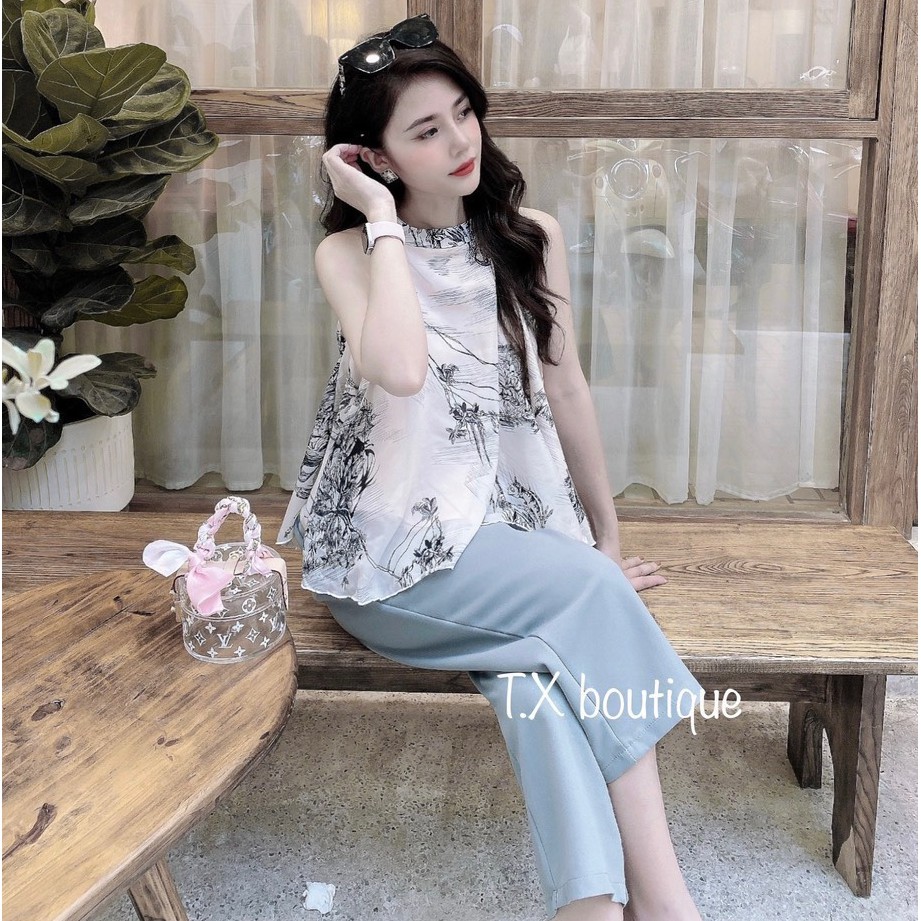 Set đồ nữ cá tính, set quần lửng áo yếm đi chơi sang chảnh mùa hè đẹp 8A00171 | BigBuy360 - bigbuy360.vn
