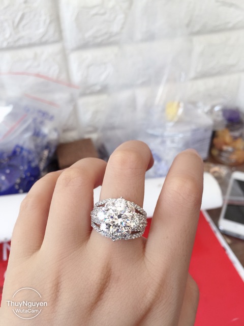 Nhẫn nữ đá cao nhân tạo viên chủ 8li bạc thật mạ vàng trắng