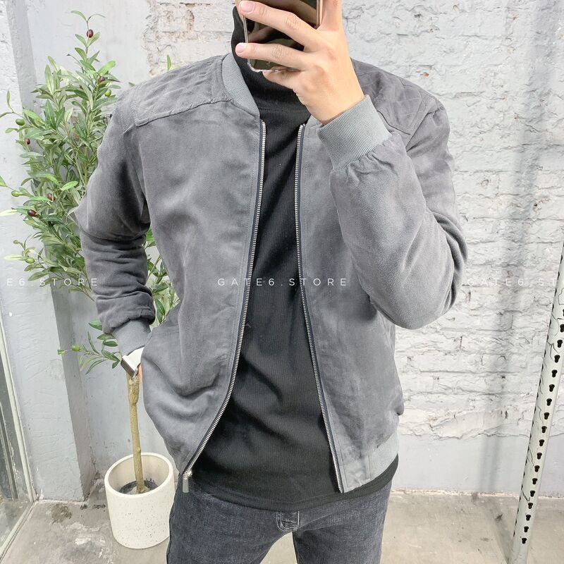 Áo Khoác Nam ZR da lộn, vai trần trám dáng bomber GATE6 - #4626