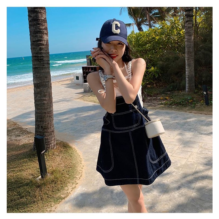 Đầm Denim Dáng Chữ A Lưng Cao Phong Cách Phương Tây Thời Trang Mùa Hè Cho Nữ