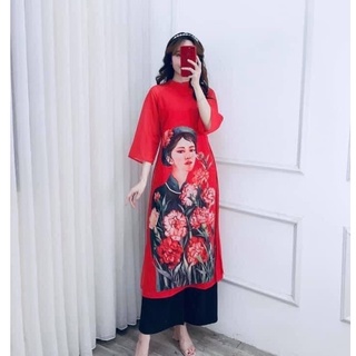 Áo Dài , Áo Cách Tân In Hoa, Hình Trẻ Trung Hot A7