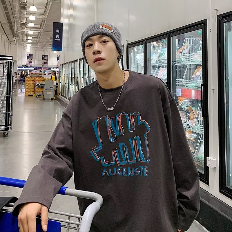 Áo Thun Tay Dài Dáng Rộng In Chữ Phong Cách Hip Hop Đường Phố Hàn Quốc Thời Trang Cho Nam Cỡ M-5XL