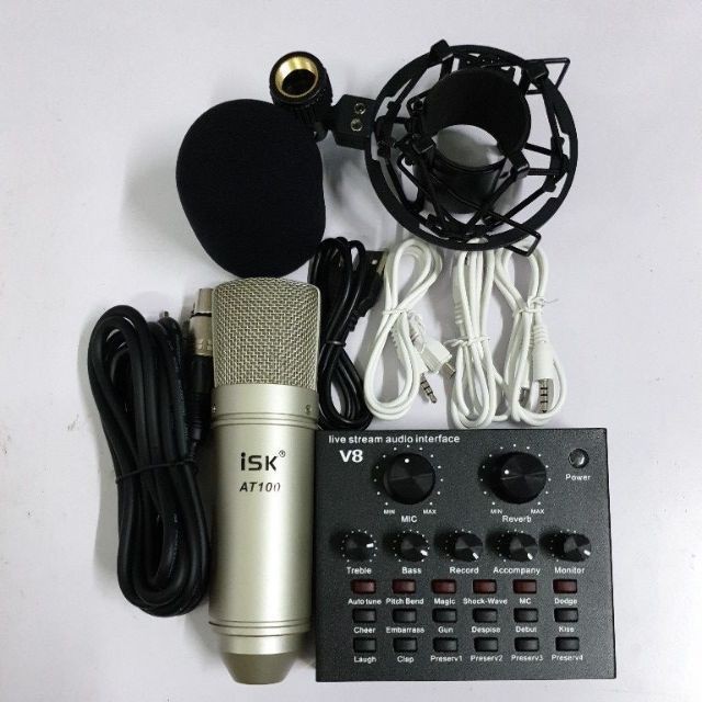 SOUND CARD V8, V10 BLUETOOTH VÀ MICRO ISK AT 100 - Combo Mico Live Stream Siêu Hay , Hát Thu Âm, Karaoke Online