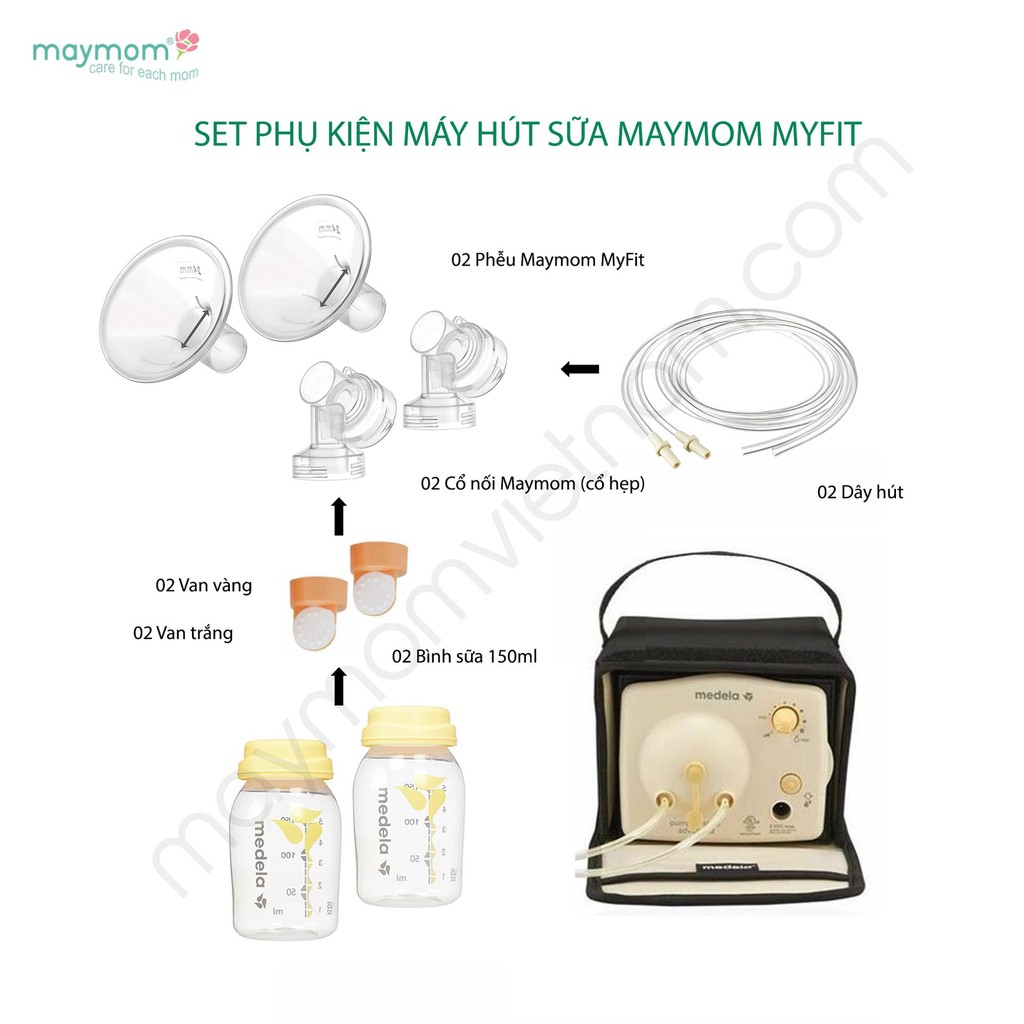 Bộ phụ kiện Maymom dùng cho máy hút đôi các sz 13-15-17-19-21-24mm