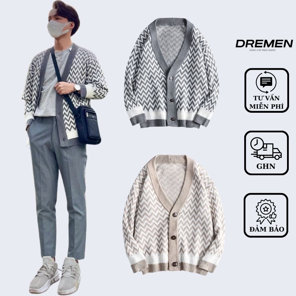 Áo cardigan DREMEN dáng ngắn form dáng rộng dài tay gài cúc phong cách Hàn Quốc