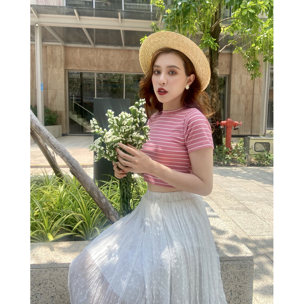 Áo Croptop Cổ Tròn Sọc Đủ Màu Thời Trang Hàn Quốc | BigBuy360 - bigbuy360.vn