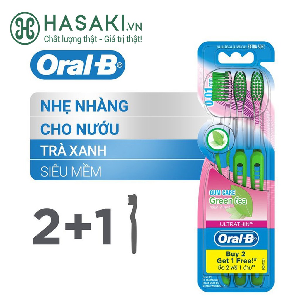 Bàn Chải Đánh Răng Oral-B Tinh Chất Trà Xanh Gum Care Green Tea (Vỉ 3)