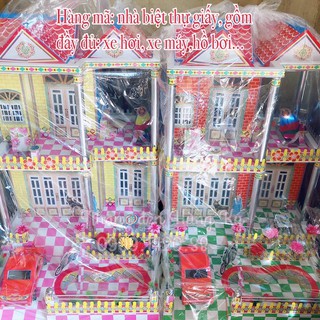 Hàng mã nhà biệt thự giấy gồm xe hơi, xe máy, hồ bơi....