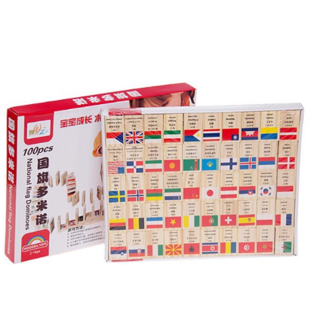 Đồ chơi gỗ - Bộ Domino cờ gỗ 100 quốc gia cho bé