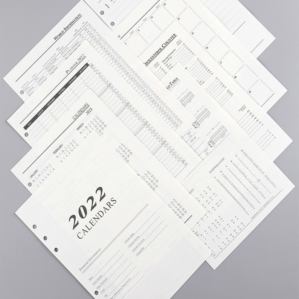 Trang giấy rời 6 lỗ xỏ khổ A5 dạng lịch 2022 dùng để làm sổ tay/lên kế hoạch theo ngày tháng tiện dụng