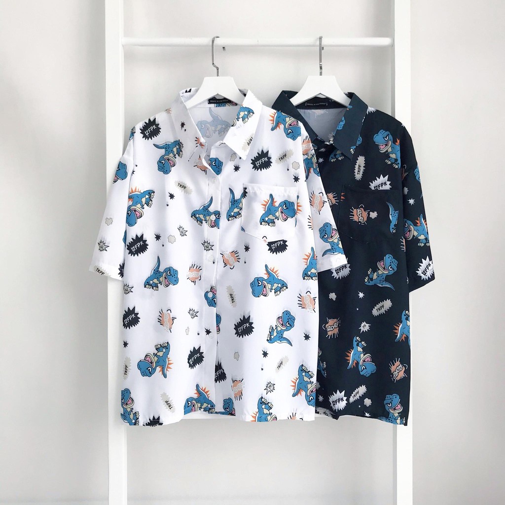 Áo Sơ Mi Hoạ Tiết Khủng Long Tay Lỡ Dáng Rộng Ulzzang Unisex, Sơ Mi Đi Biển - MM | BigBuy360 - bigbuy360.vn