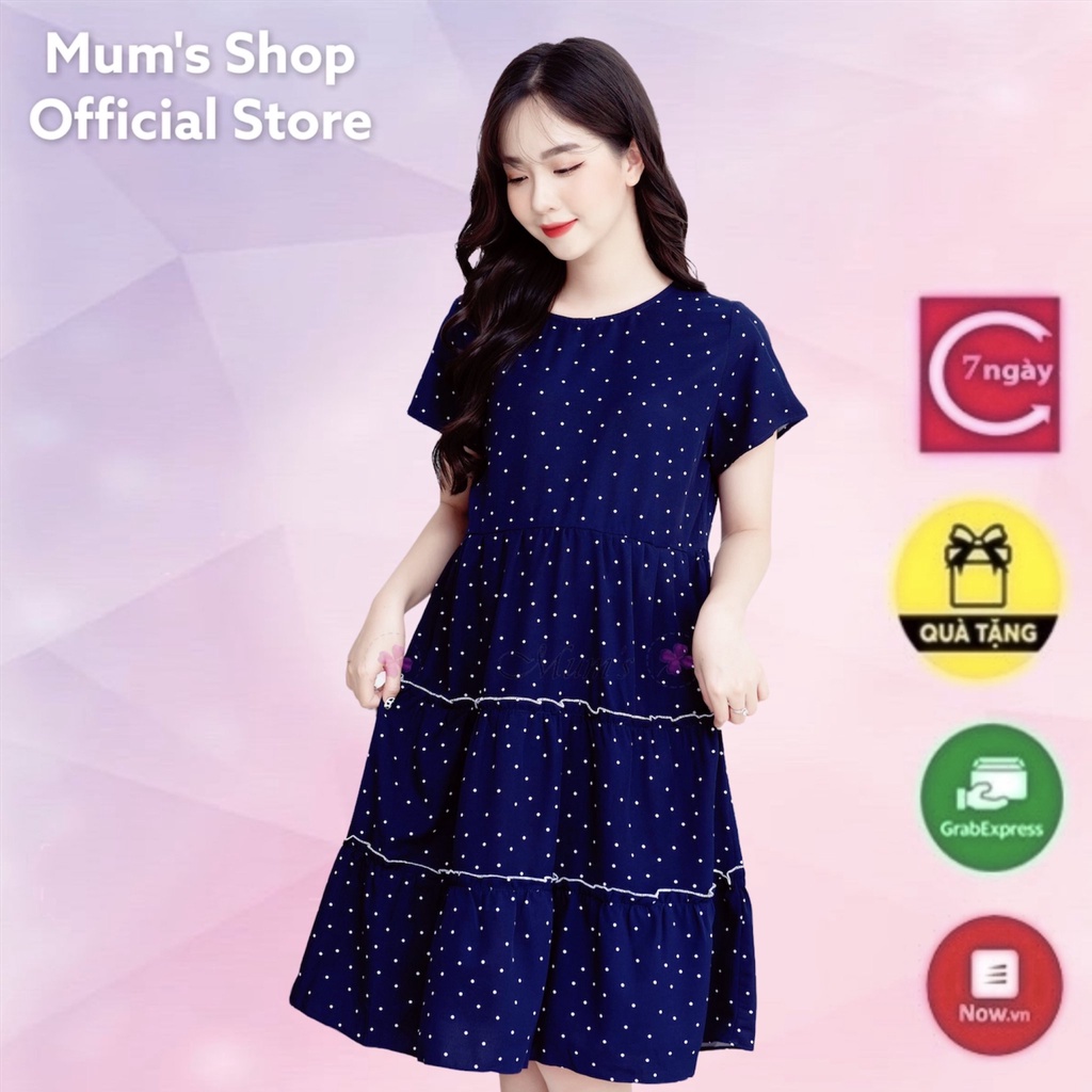 ĐẦM BẦU 🚛FREESHIP🚛 Váy voan màu xanh than chấm bi 3 tầng