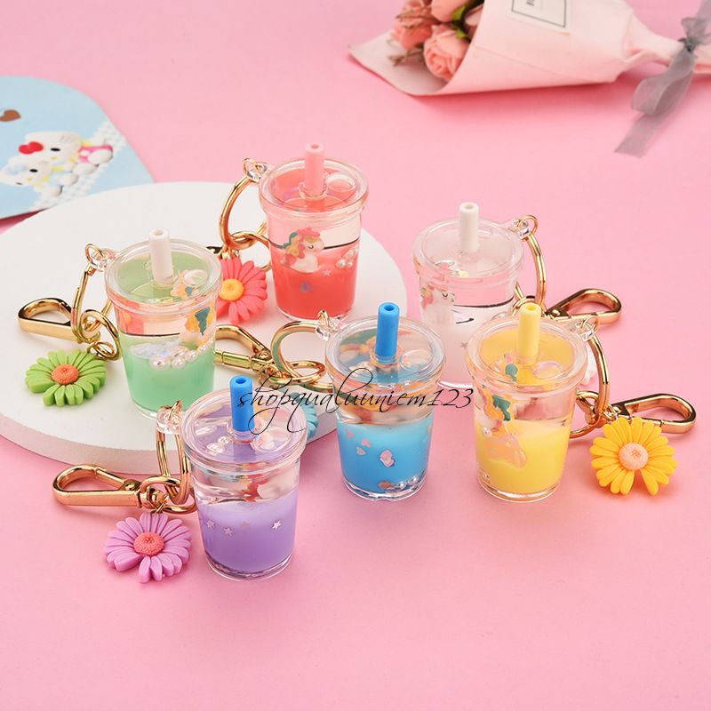 Móc Khóa Ly Trà Sữa Unicorn Hoa Cúc Nhiều Màu Siêu Xinh