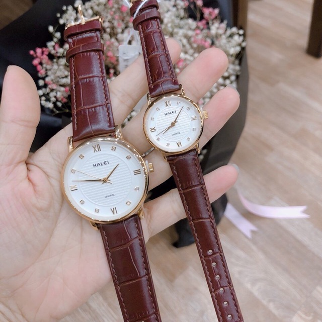 Đồng hồ nam nữ Halei chính hãng dây da cao cấp