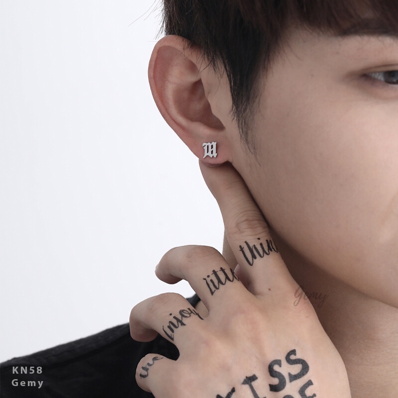 Khuyên tai nam bạc nguyên chất mặt hình chữ M đơn giản, cá tính, unisex (1 chiếc) | GEMY SILVER KN58