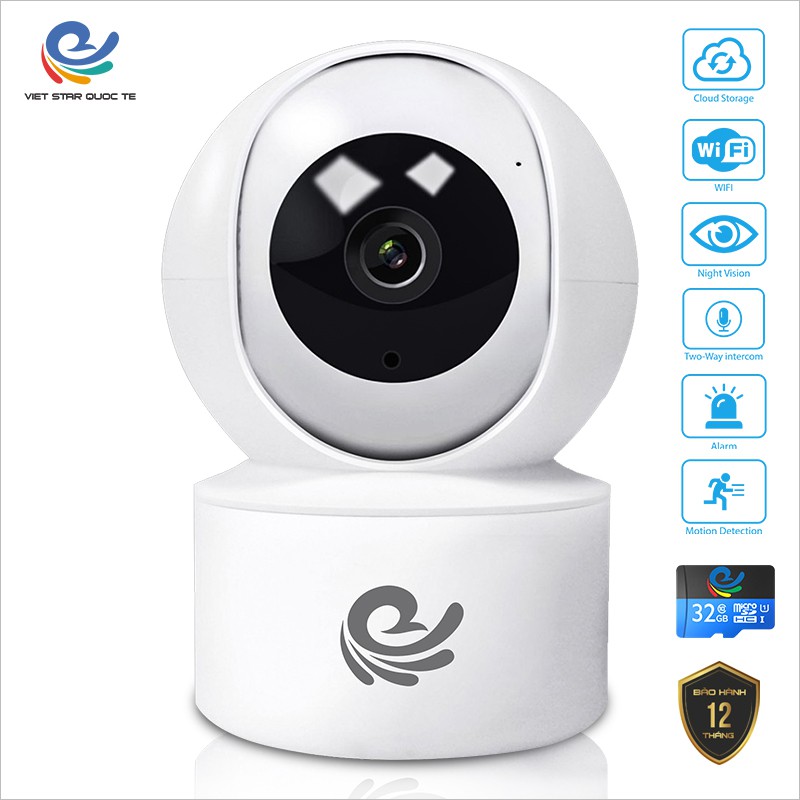 Camera Wifi YS2021 Việt Star Quốc Tế Xoay 360 Độ-Quan Sát Trong Nhà, Di Chuyển Theo Chuyển Động [ TẶNG THẺ 16GB ]