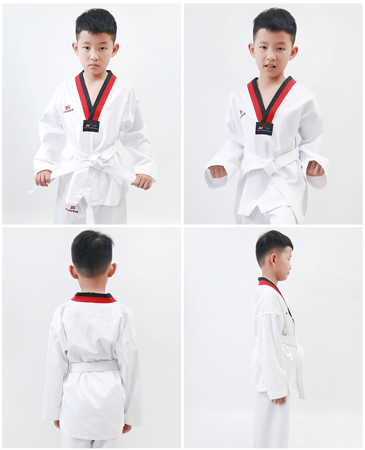 Bộ đồ tập võ taekwondo gồm áo khoác tay dài + quần thấm hút mồ hôi thoáng khí dành cho người lớn và trẻ em