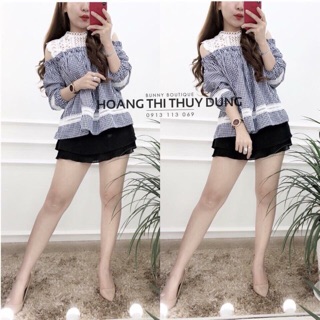 Áo sọc caro phối ren