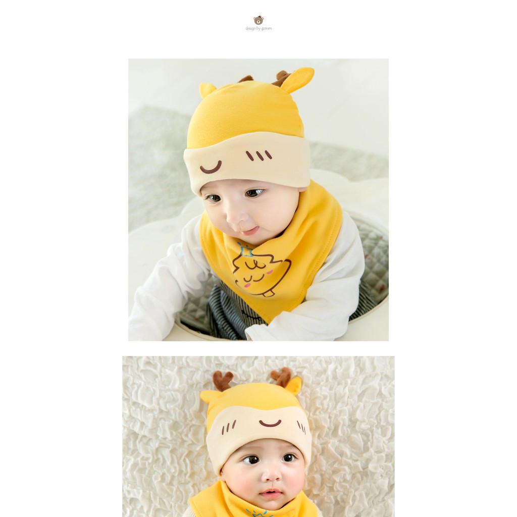 Mũ cotton tuần lộc kèm yếm cho bé 3 tháng - 1 tuổi