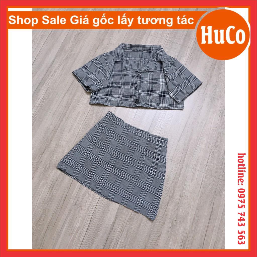 ảnh thật : sét trang phục nữ - sét áo kẻ crop top và váy kẻ ngắn - freesize giá rẻ nhất