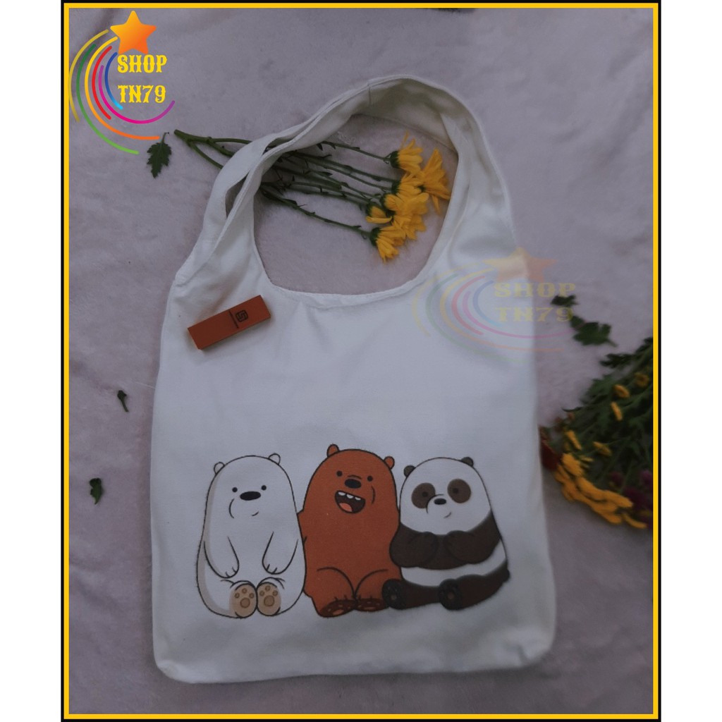 Túi đeo vai thời trang vải canvas mềm loại to đi hoc , đi chơi , đi làm đều rất đẹp - 3 BẠN GẤU