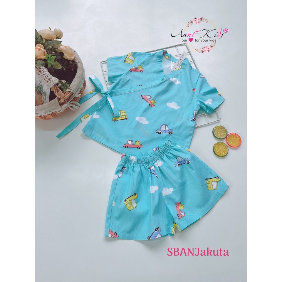 BỘ NGỦ BÉ TRAI SET JUKATA KIMONO XANH XE HƠI