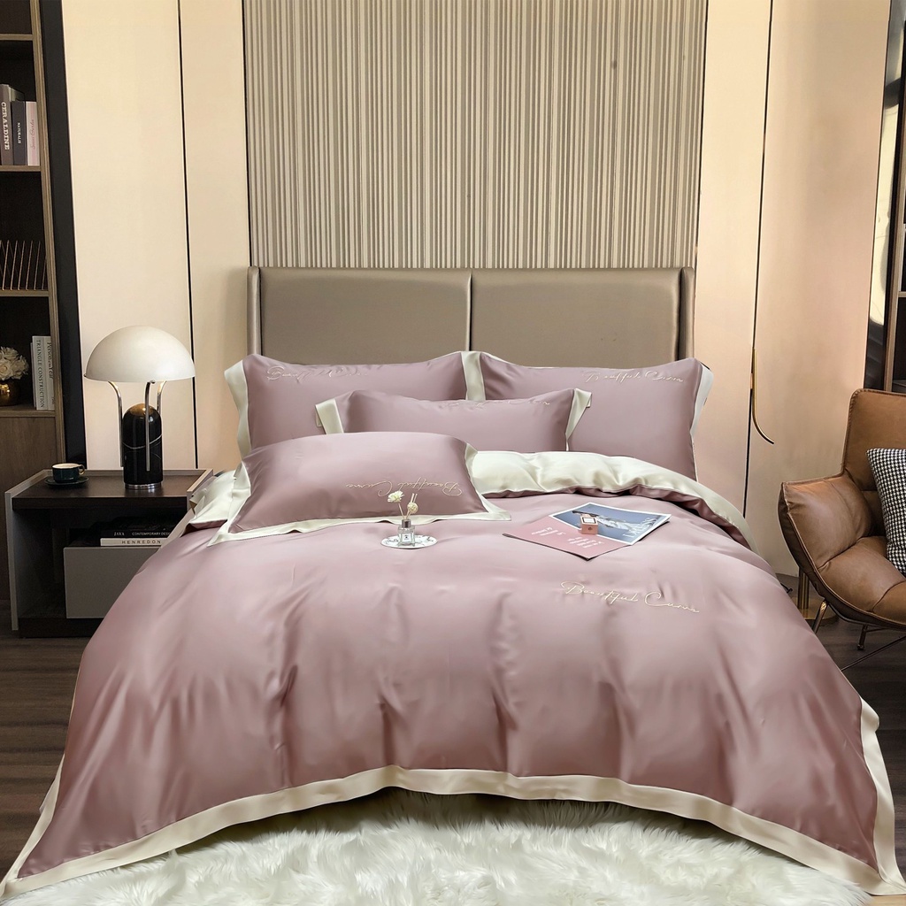 Bộ Chăn Ga Gối Lụa Tencel Cao Cấp Sang Xịn Mịn Mát Gồm Chăn Drap Gối Sét 4 Món - Nhập Khẩu Chính Hãng