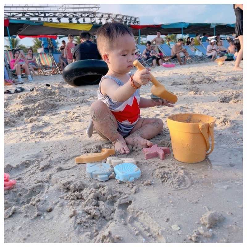 Đồ chơi xúc cát bằng silicone cho bé đi biển siêu bền, hàng loại 1 gồm 8 chi tiết nhiều màu sắc Dollar Minho