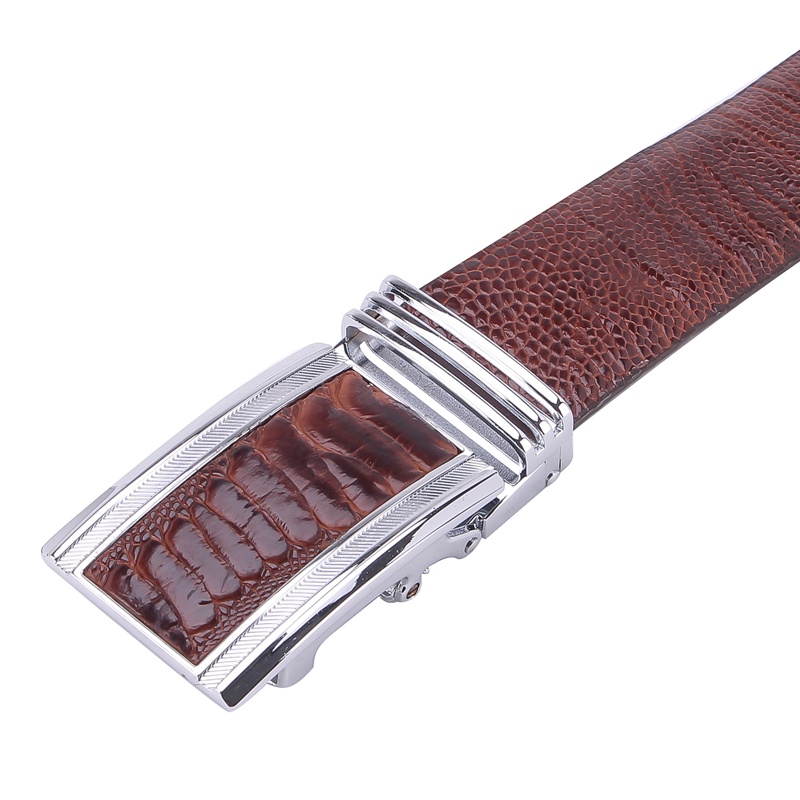 Thắt lưng nam da đà điểu Huy Hoàng 4P trơn màu nâu đỏ HP4428